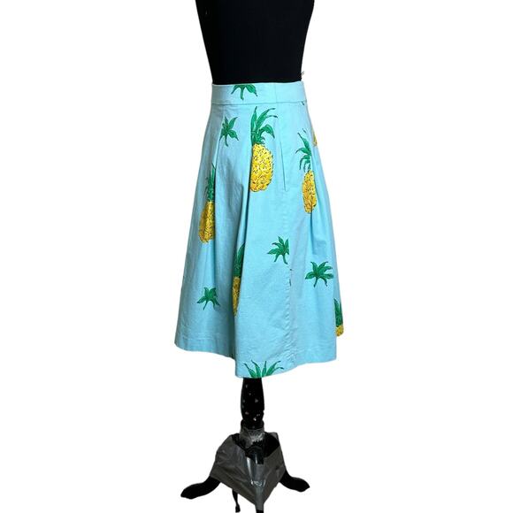 Talbots blue yellow pineapple print pleated midi skirt size 8 - Picture 9 of 12